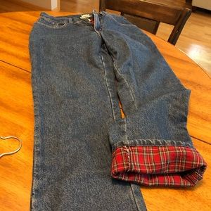 LL Bean flannel lined jeans.